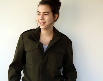 Giacca militare corta verde militare vintage anni '50, cappotto da campo in lana // S M