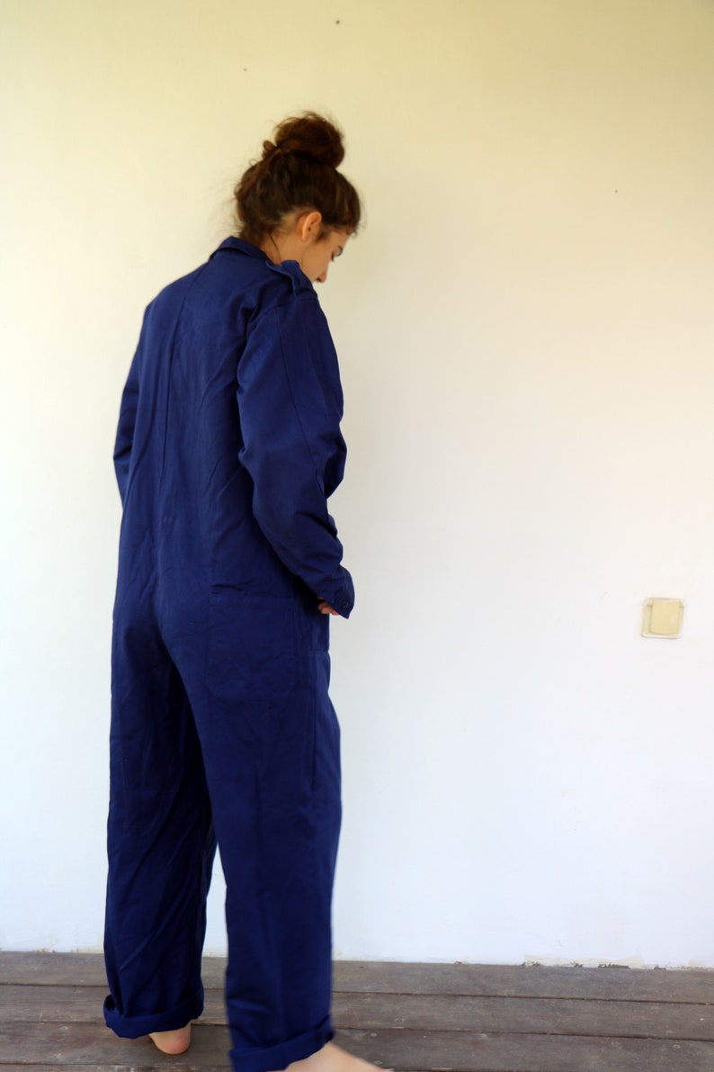 Workwear Coveralls, Vintage 70s Blue Jumpsuit Dungarees Overalls Mechanic Suit Boho Hippie Cotton Work Wear Oversize Utility 80s // O.S image 7