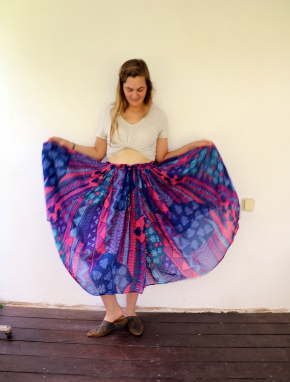Indian Skirt, Vintage 70s Boho Hippy Cotton Gauze… - image 1