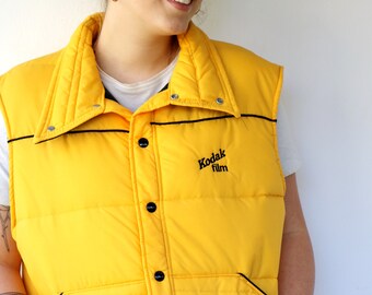 Vintage Kodak Film Puffer Vest – 80s 90s Yellow Black Puffy