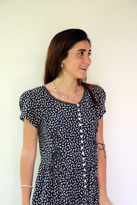 Bow Tie Print Corset Dress, Vintage 90s 1990s Boho Hippie Bow Tie Print Corset Dress, Vintage 90s 1990s Boho Hippie