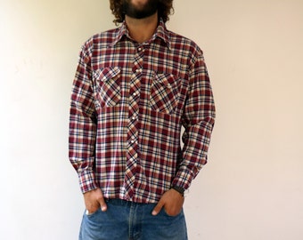 Lee Plaid Shirt , Vintage 70s Boho Hippie Men's Country