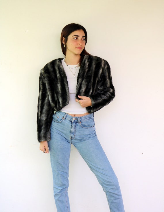 Faux Fur Jacket, Vintage 70s 80s Boho Hippie Crop 