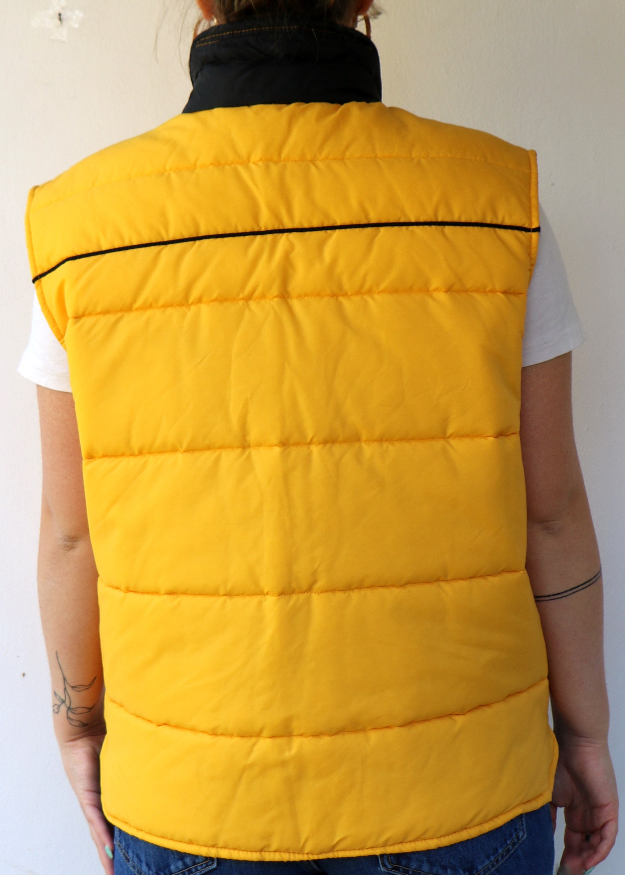 Vintage Kodak Film Puffer Vest – 80s 90s Yellow Black Puffy