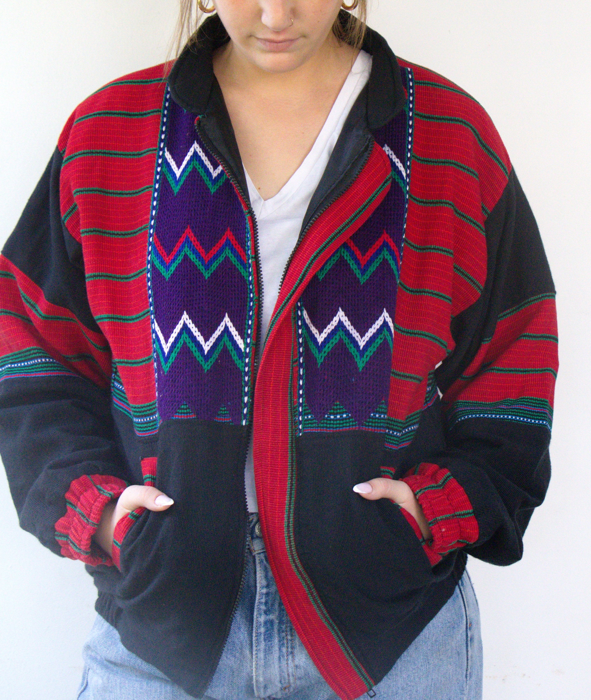 桃*様 80s short wool bomber jacket Vintage 80s 90s Guatemalan Bomber Jacket – Woven Boho