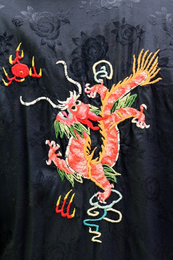 Embroidered Dragon Kimono, Vintage 70s Duster Dress Coat Boho 