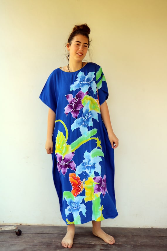 Tropical Dress , Vintage Boho 70s 80s Hawaiian Bl… - image 1