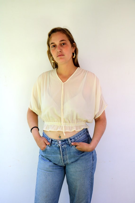 Sheer Baby Doll Top, Vintage 70s Boho Hippie High Waist Cropped Crop Shirt  White Ivory Babydoll Bat Wing Sleeve // O.S - Etsy UK