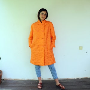 Quilted Coat, Vintage 50s 60s Boho Hippie Orange Puffer Hippy Lady Utex Mod Double Breast Coat Dress The Aristocrat of Fashion 1960s // O.S image 2