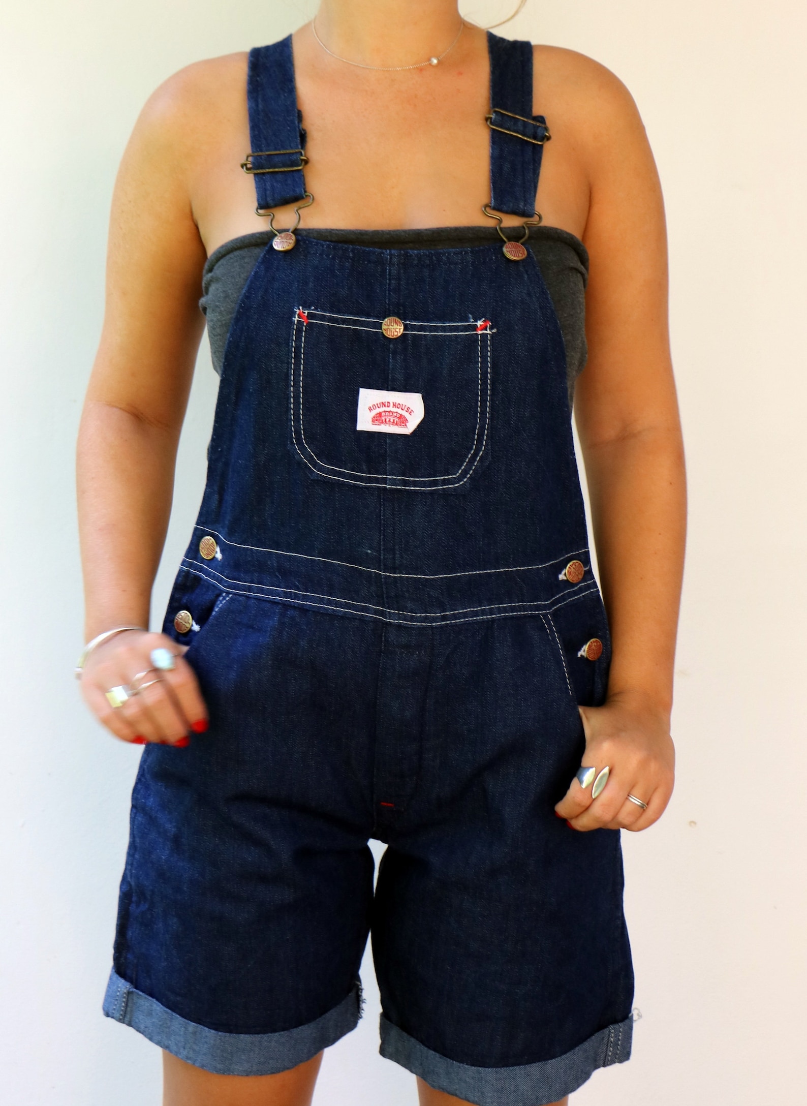 Round House Overalls, Vintage 70s Blue Denim Jean Jeans Jumpsuit High