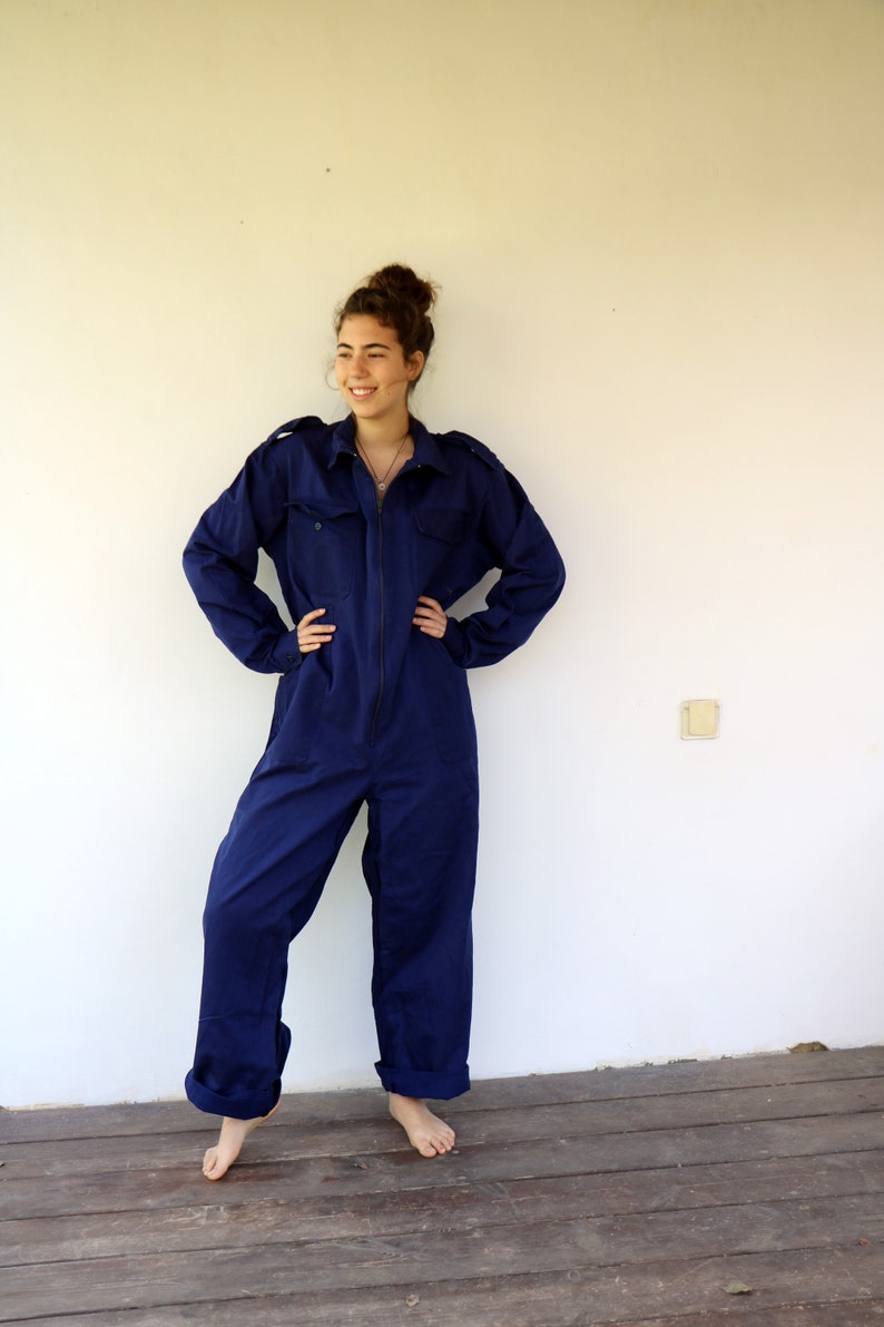 Workwear Coveralls, Vintage 70s Blue Jumpsuit Dungarees Overalls Mechanic Suit Boho Hippie Cotton Work Wear Oversize Utility 80s // O.S image 4