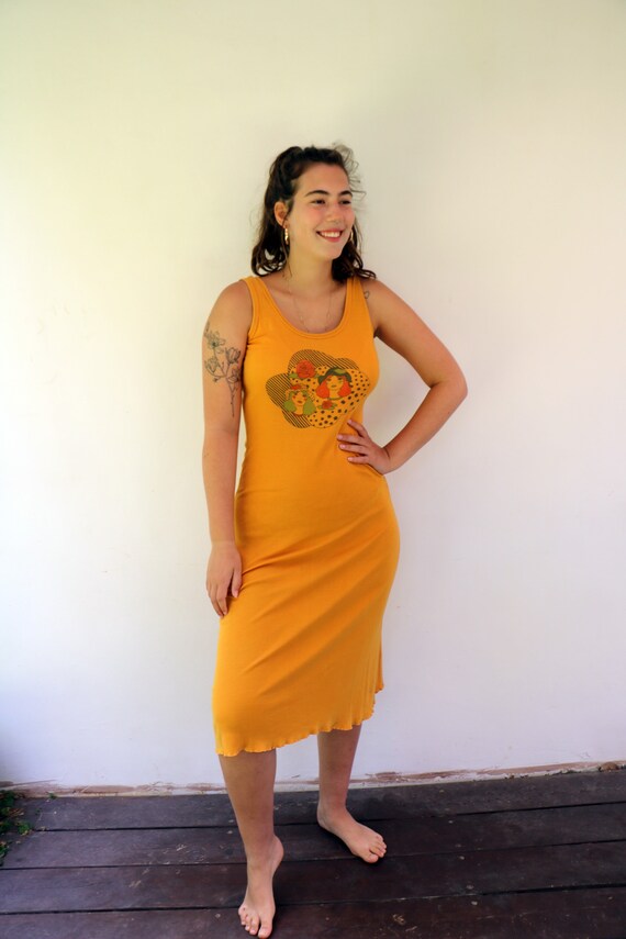 Novelty Lady Print Dress Vintage 70s 