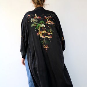Kimono Long Vintage GOLDEN BEE Noir Brodé - Taille M - Occasion Très Bon État