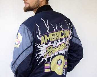 Vintage 1980s Rennoc Back Power Corduroy Bomber Jacket