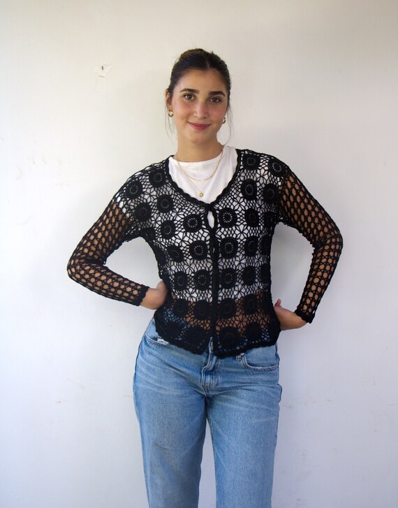 Cardigan Vintage Années 70 En Laine Ivoire Brodé Main - Taille L, Style Cottage Core, Occasion Très Bon état