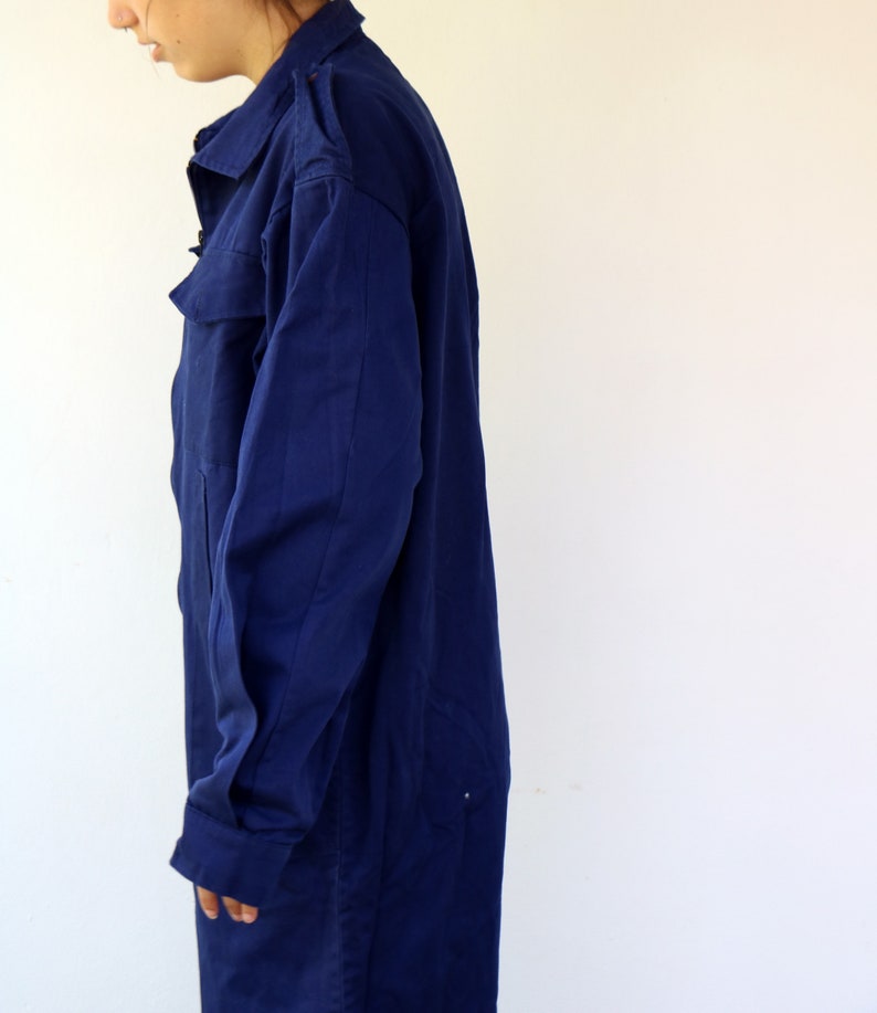 Workwear Coveralls, Vintage 70s Blue Jumpsuit Dungarees Overalls Mechanic Suit Boho Hippie Cotton Work Wear Oversize Utility 80s // O.S image 3