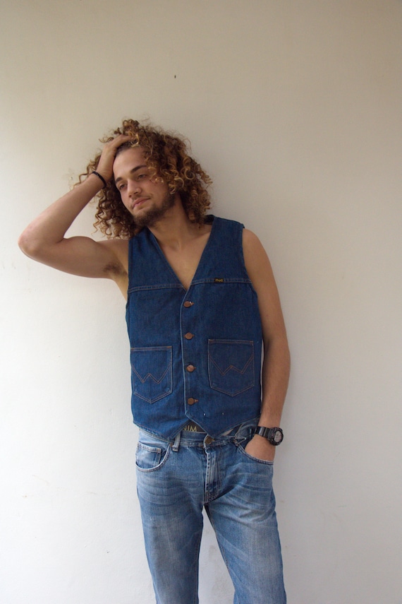 Wrangler Denim Shearling Vest, Vintage 70s 1970s B