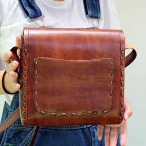 Tooled Leather Bag , Vintage 70s Handmade Brown Boho Hippie Celtic Handbag Shoulder Messenger Hippy 1970s image 4