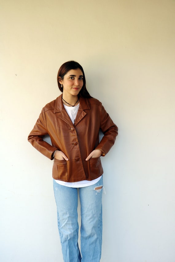 Brown Leather Jacket, Vintage 60s Boho hippe Faded