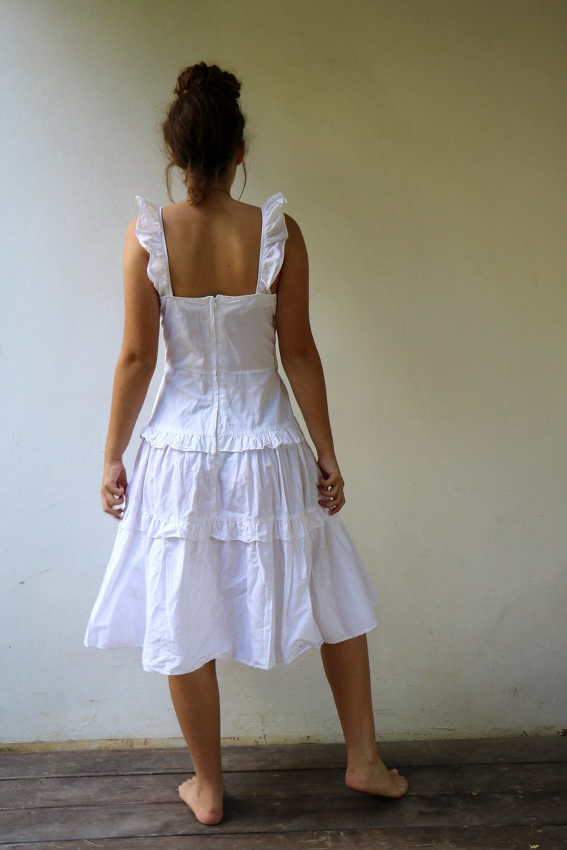 Vintage White Dress 70s Boho Minimalist Tiered Midi Dress// S | Etsy