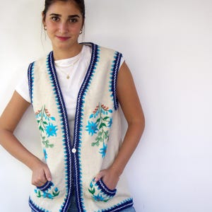 Vintage 70-tals broderad ullväst – Östeuropeisk tovad boho väst hippie folk // Storlek S/M