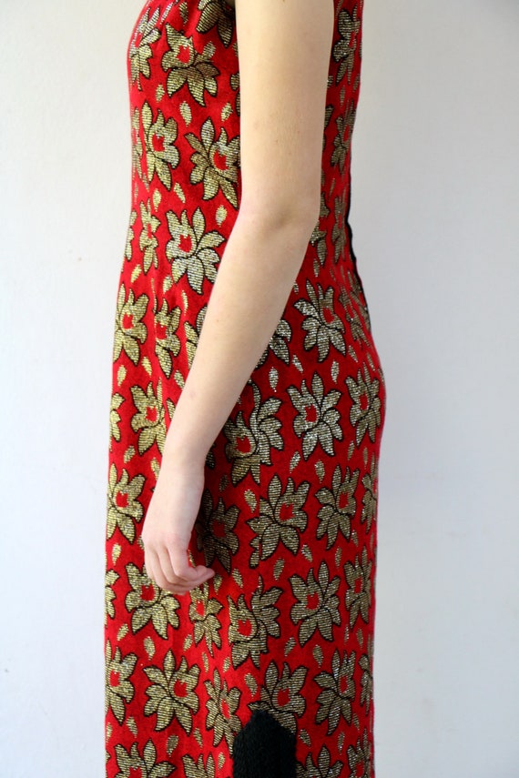 60s Glamour Dress, Vintage 1960s Floral Red and G… - image 8