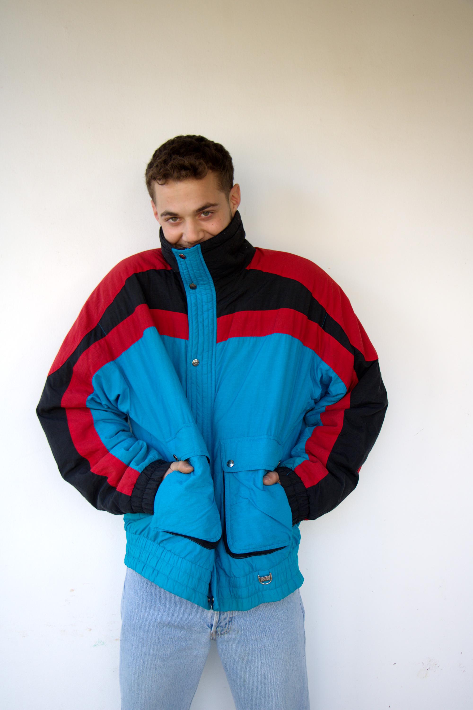 Vintage 80s Rodeo Ski Jacket, Colorblock Blue Red Black Oversized
