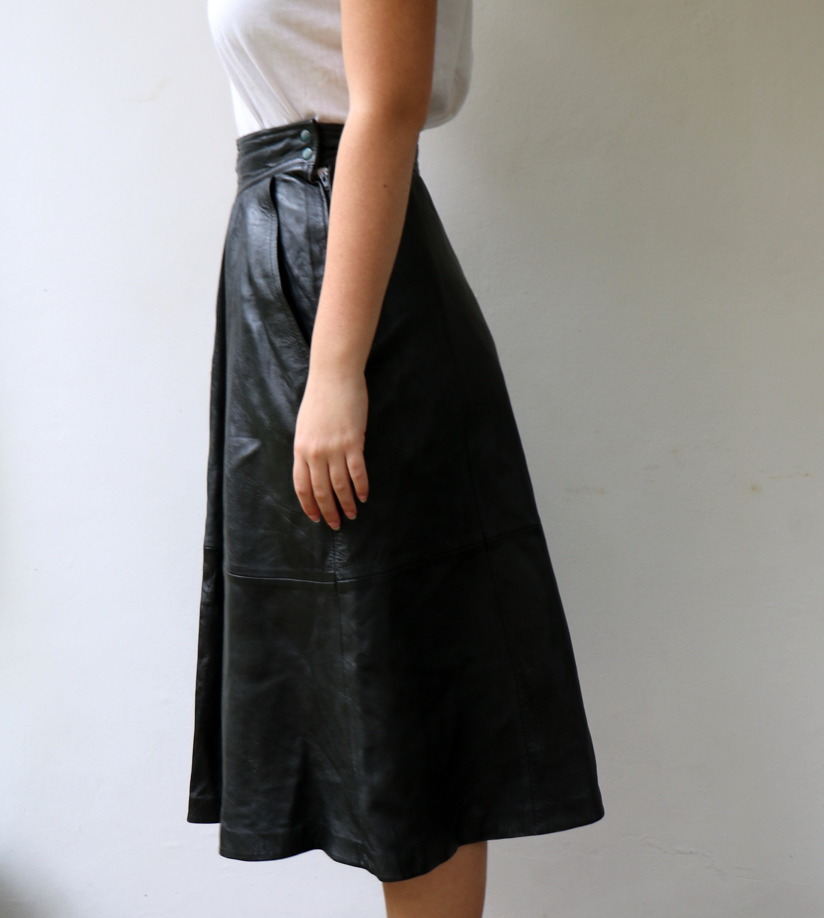 Black Leather Skirt, Vintage 80s Boho Hippie High Waist Dress Gothic ...