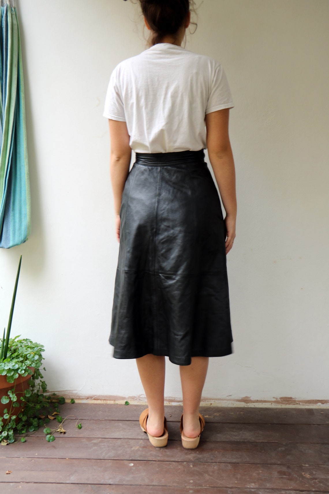Black Leather Skirt Vintage 80s Boho Hippie High Waist Dress Etsy