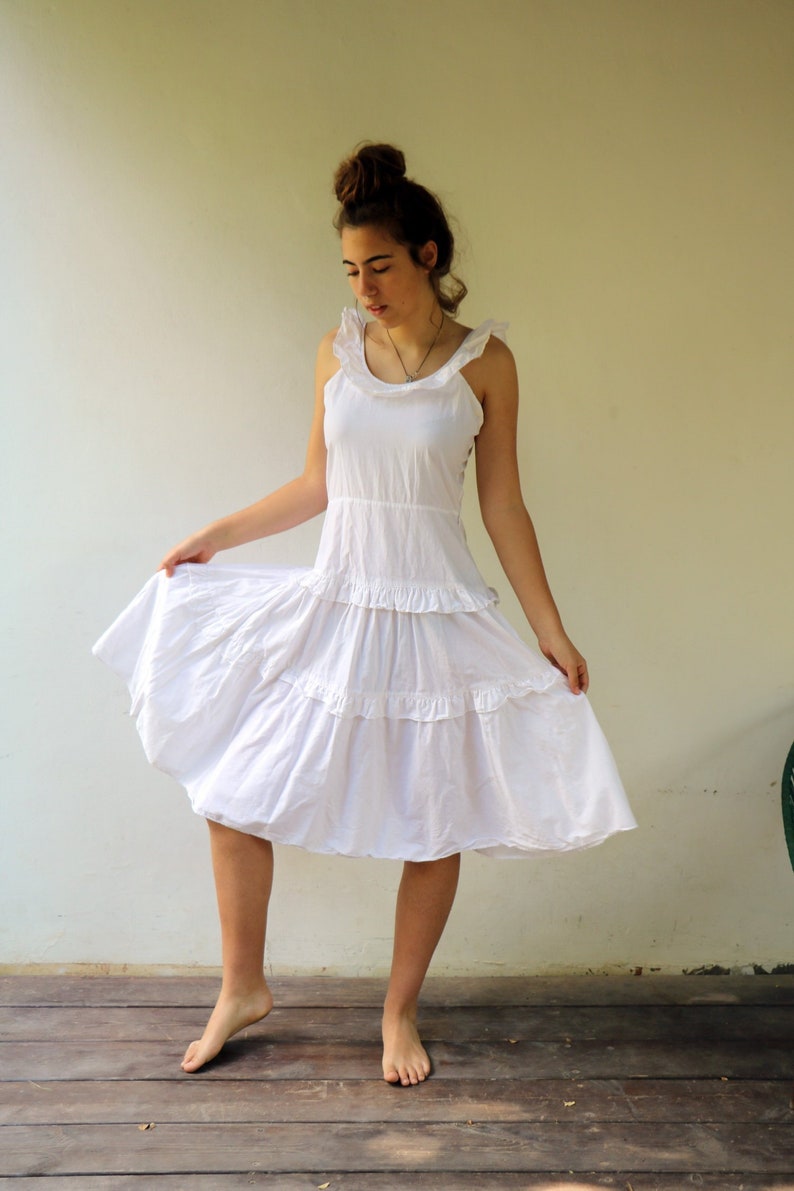 Vintage White Dress 70s Boho Minimalist Tiered Midi Dress// S Etsy