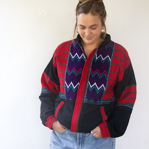Vintage 80s 90s Guatemalan Bomber Jacket – Woven Boho Festival Ethnic Cotton Zip Jacket // S/M
