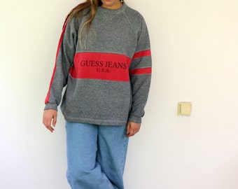 Buy Vintage 90s Guess Jeans USA Sweatshirt, Gray Red Logo Crewneck