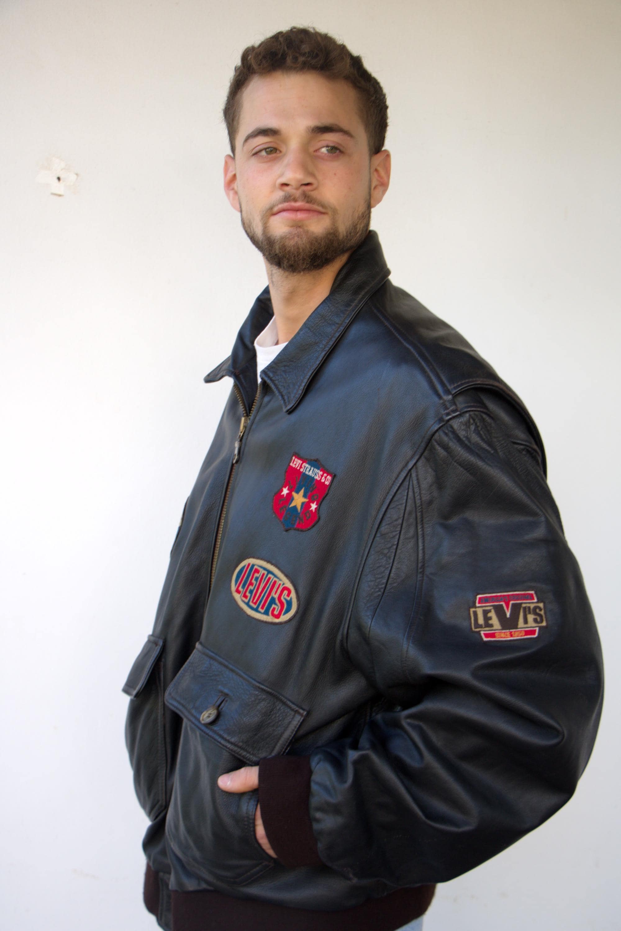 Vintage 90s Levi's Leather Bomber Jacket Patch Logo Flight Jacket