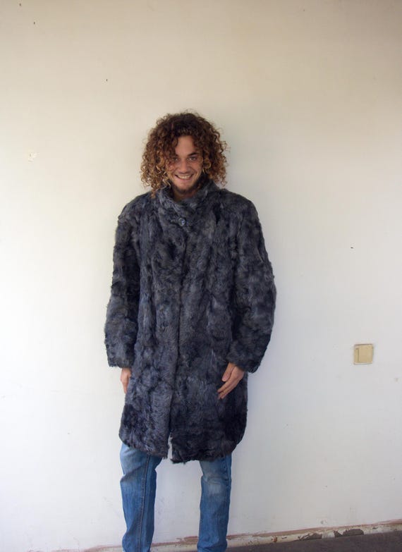 Grey Long Shaggy Jacket Vintage 70s 80s Gray Faux Fur Coat