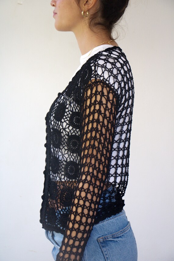 Vintage 90’s sequin boho crochet cardigan top
