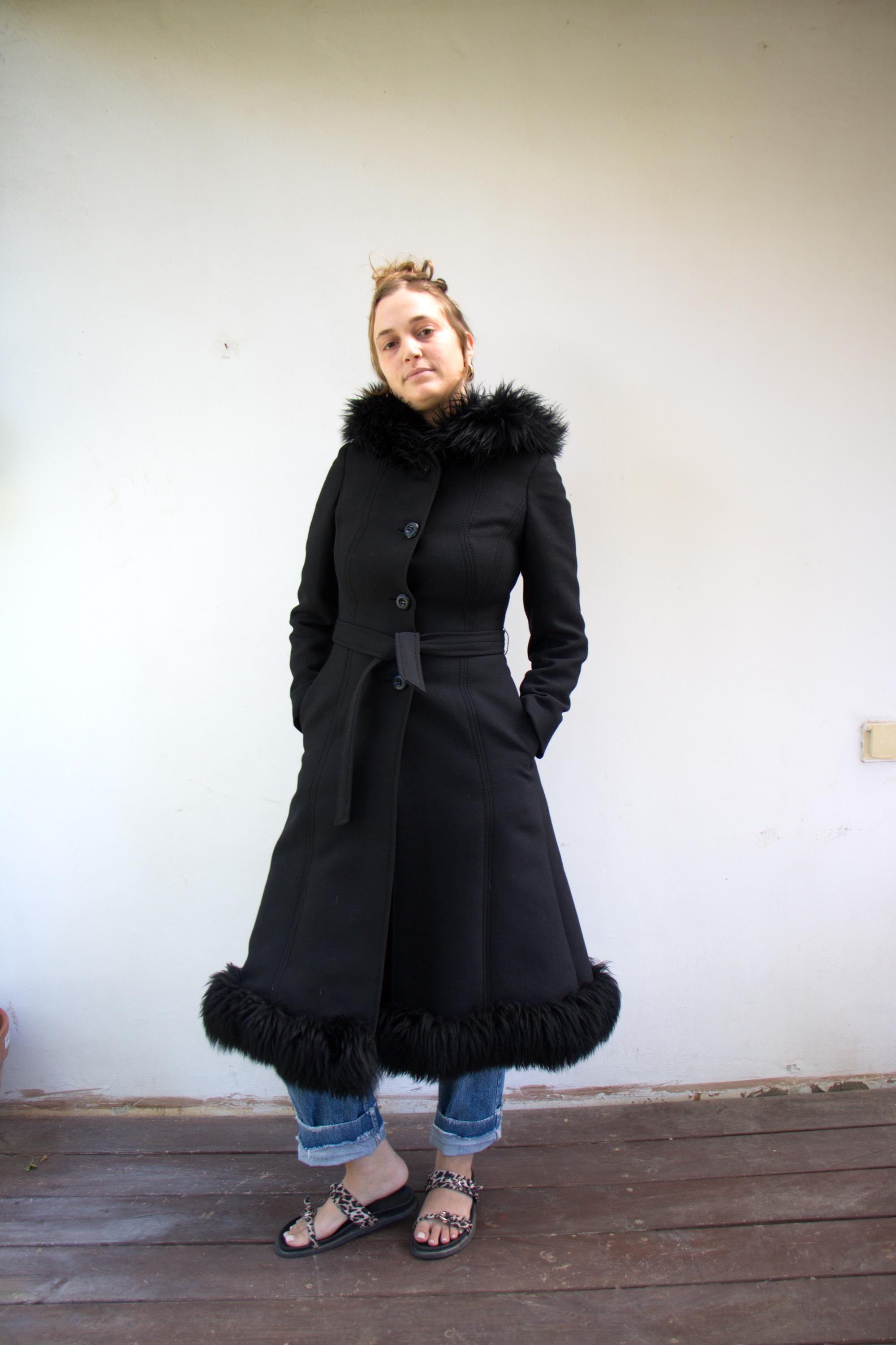 Kapuze Schwarzer Winter Wollmantel Damen Mantel Schwarz Wollmantel