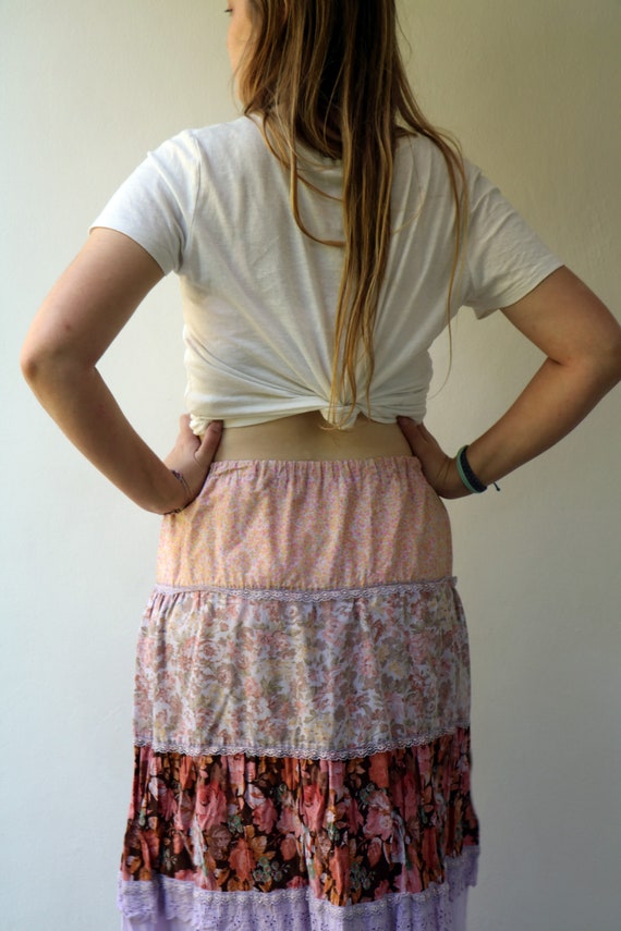 Ruffle Floral Skirt , Vintage 70s Boho Hippy Hipp… - image 7