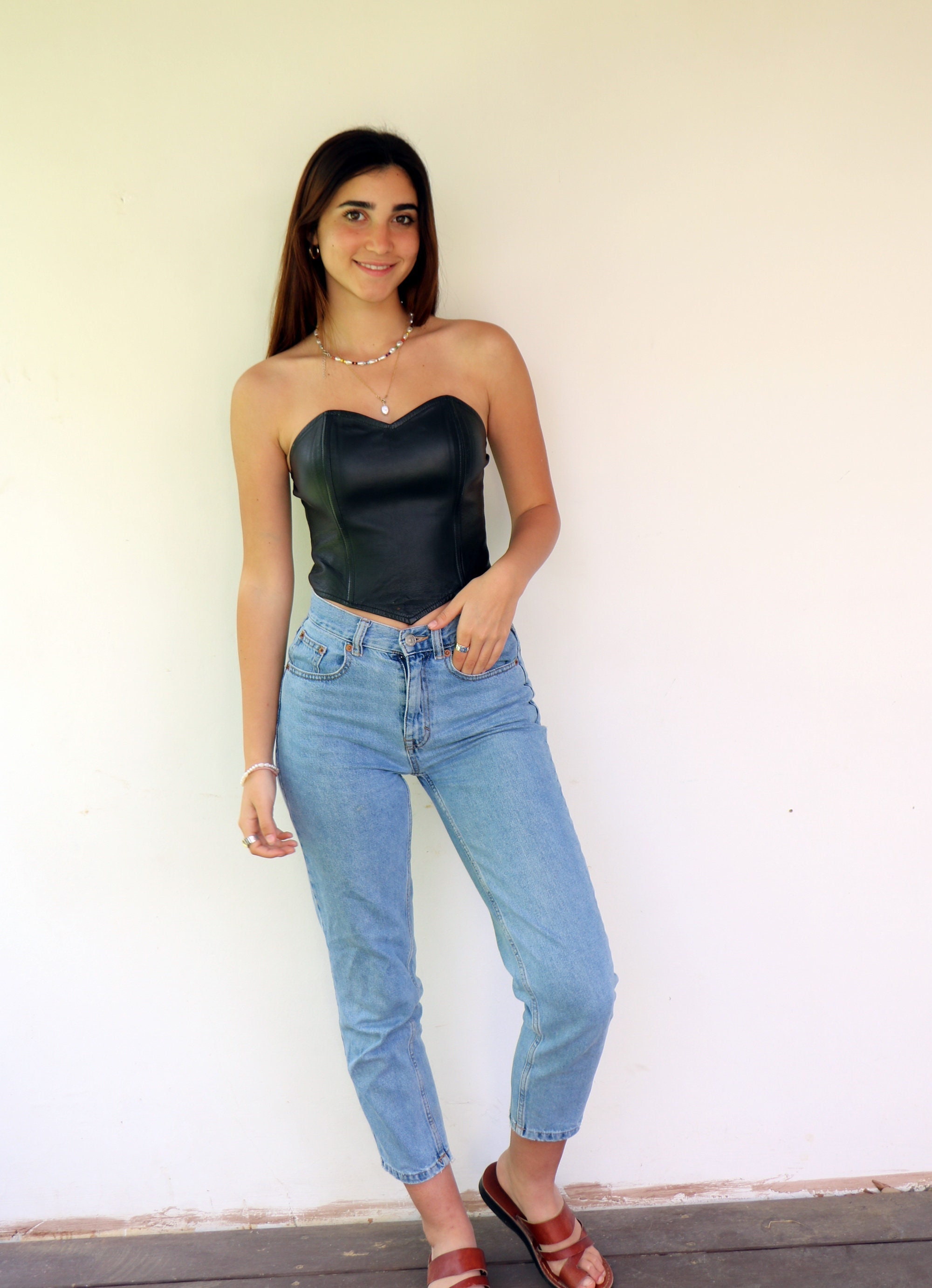 Black Leather Corset Bustier Top Vintage 70s 80s Boho Hippie Etsy