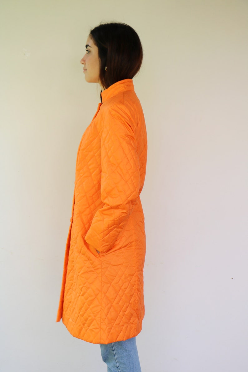 Quilted Coat, Vintage 50s 60s Boho Hippie Orange Puffer Hippy Lady Utex Mod Double Breast Coat Dress The Aristocrat of Fashion 1960s // O.S image 7