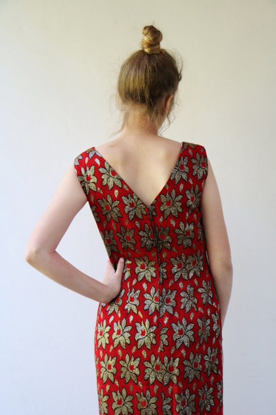 60s Glamour Dress, Vintage 1960s Floral Red and G… - image 2