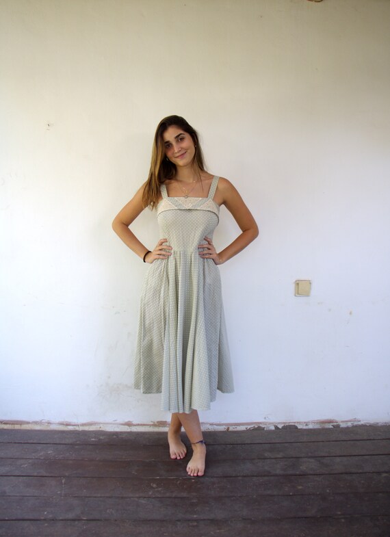 Vintage 70s Sage Green Swiss Dot Midi Dress Lace Trim Fit Flare / S - Etsy  Israel