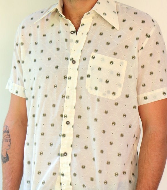 1960's Men's Shirt , Vintage 70s Mod Button Up of… - image 10