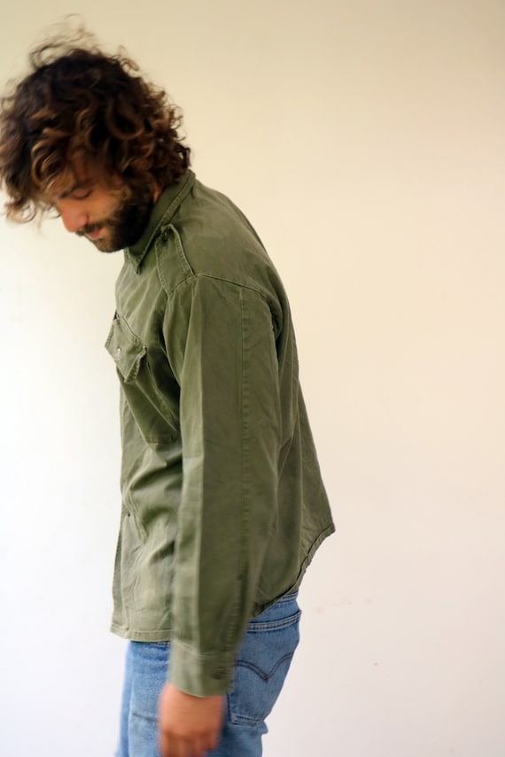 Vintage Army Green Military Shirt Boho 