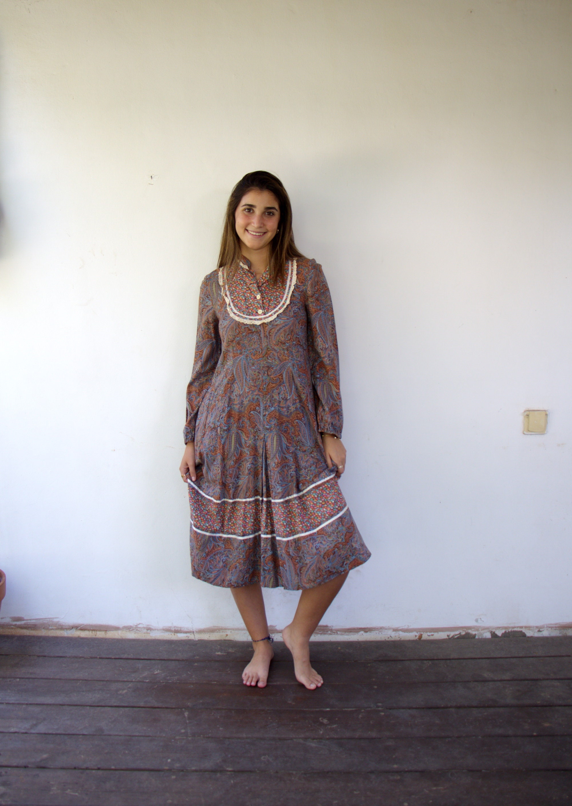 Little House on the Prairie Dress, Vintage 70s Tiered Floral 