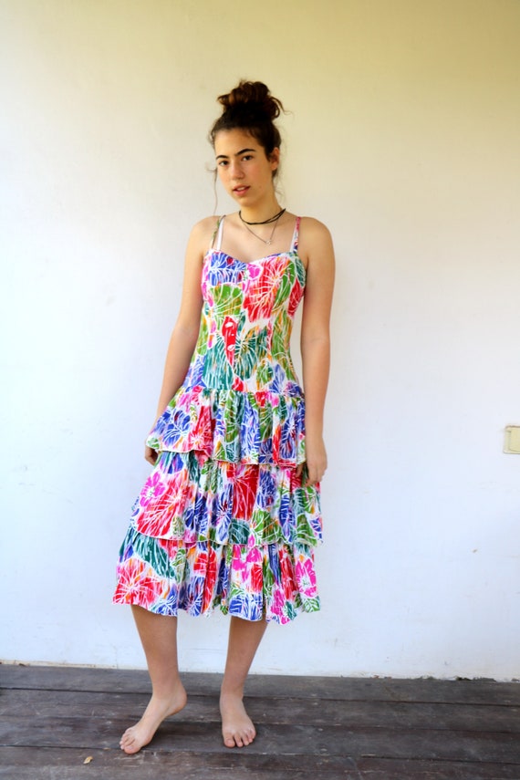 Colorful Summer Dress, Vintage 80s Boho Hippie Ru… - image 6