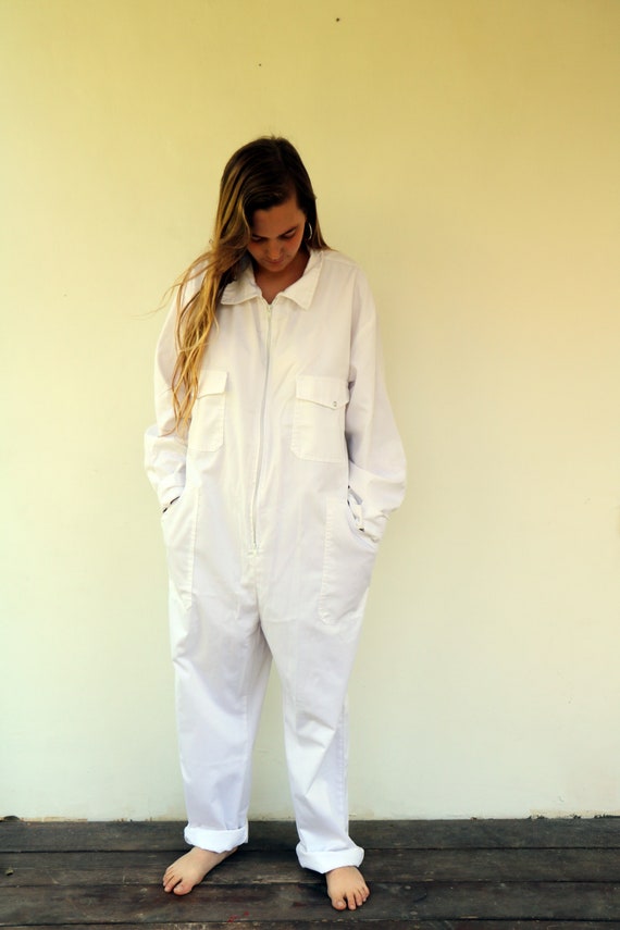 White Cotton Coveralls, Vintage Boiler Suit Workwe