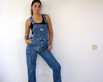 Salopette Levis, tuta jeans denim blu vintage Boho Hippie vita alta salopette hippy in cotone salopette da pittore anni '80 anni '90 // S