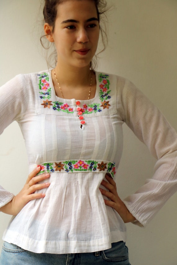 Indian Embroidered Blouse, Vintage 70's 1970s Boh… - image 7