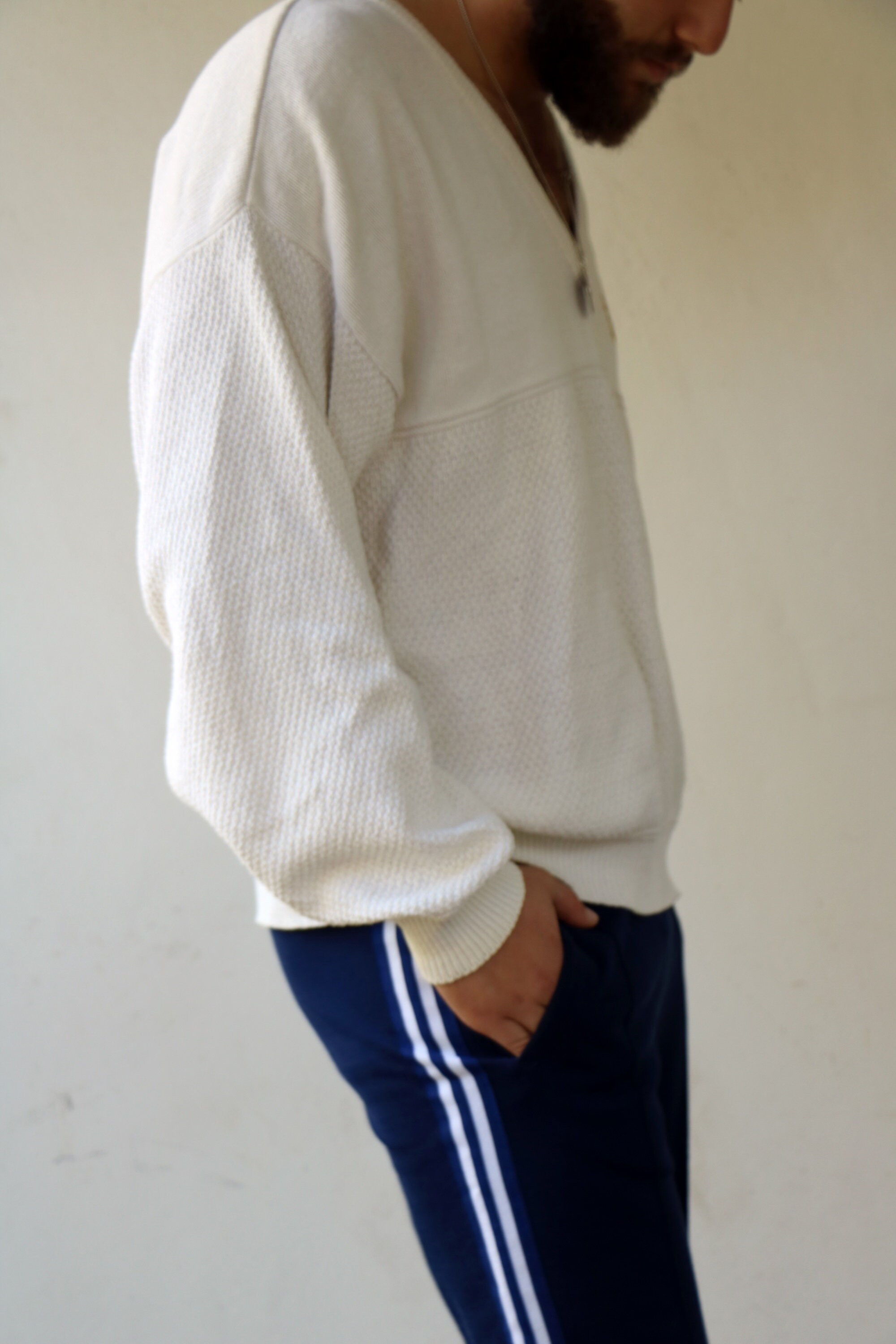 Vintage 80s 90s LEE Sports Sweater – White Cotton V-neck