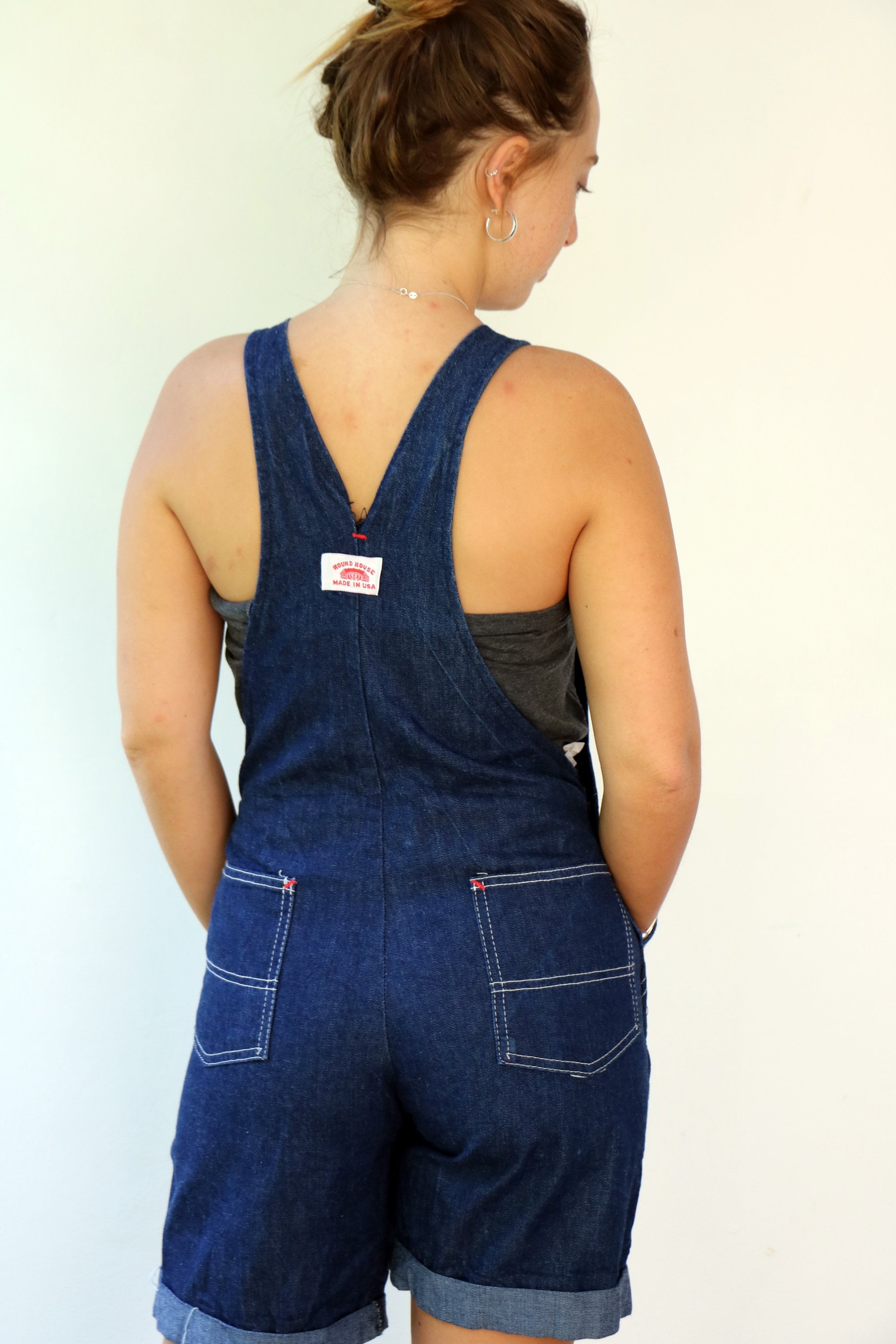 Round House Overalls, Vintage 70s Blue Denim Jean Jeans Jumpsuit High